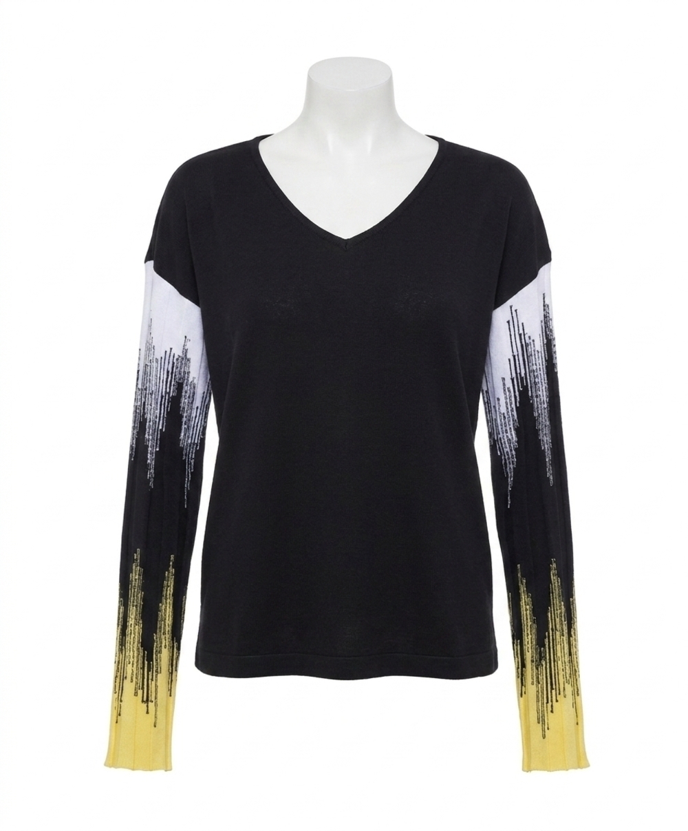 NEW ANGEL APPAREL knit top with ribbed sleeves in black/yellow